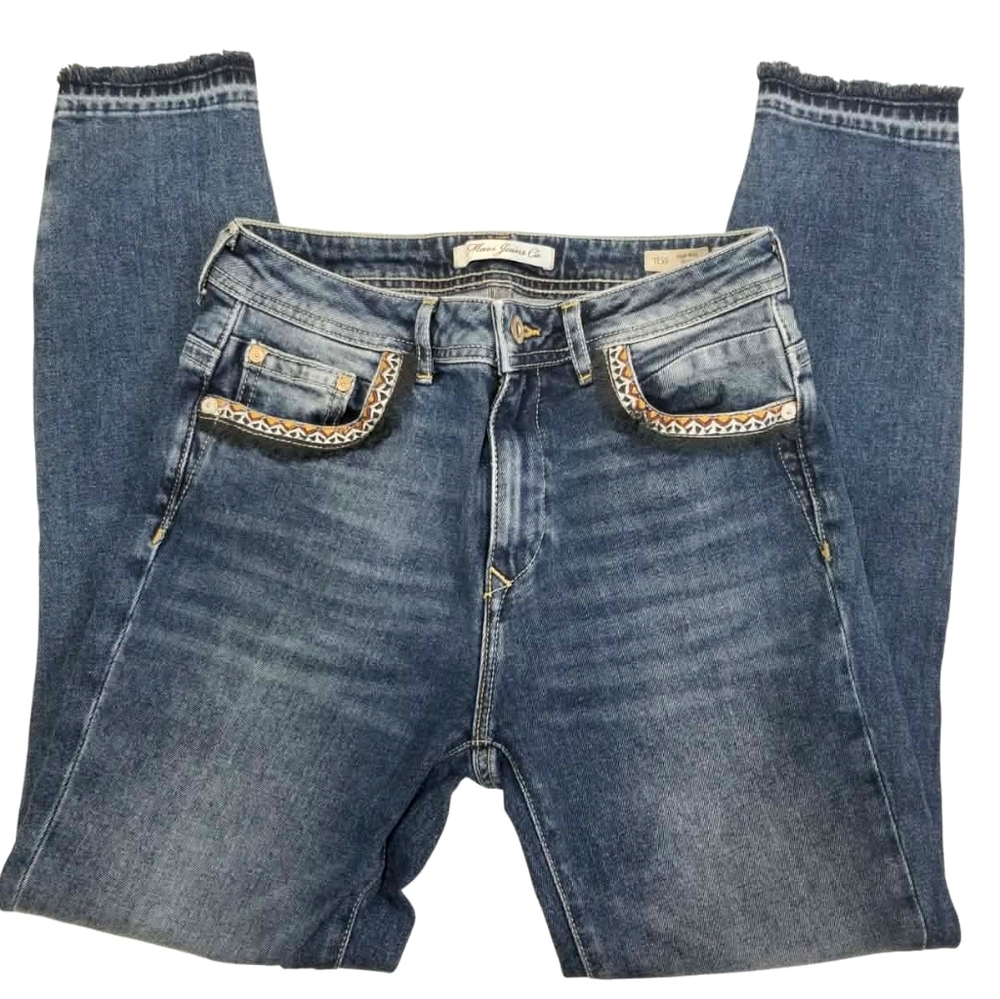 Mavi Tess High Rise Skinny Blue Cropped Size 25 Jeans with Embroidery